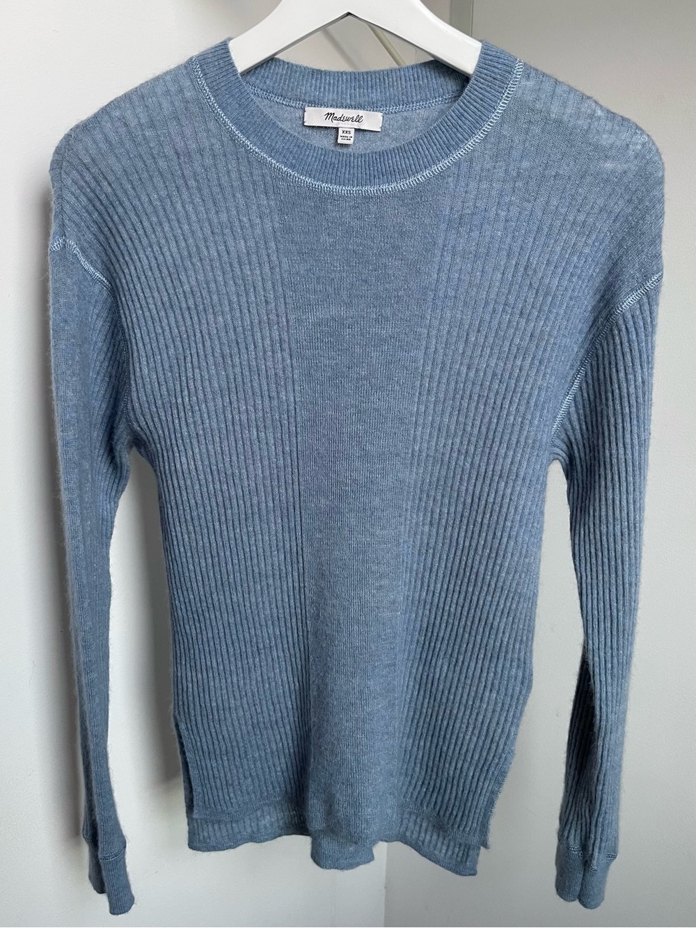 Madewell • XXS • Ribbed Alpaca Blend Crewneck Sweater In Heather Blue Jean
